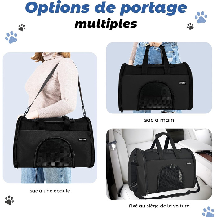 Транспортна сумка для котів та собак Zavothy, чорна, розмір S, з м'якою підстилкою та регульованим ременем