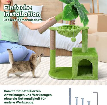 Zonema Kratzbaum-Kratzstamm Scratching Post with 80 cm Scratching Column for Small and Large Cats, Sisal Rope Cat Scratching Post with 1 Interactive Ball, Scratching Pole Cat Furniture, For Indoor Activity, Play (Cat Tree 110 cm tall, Green)