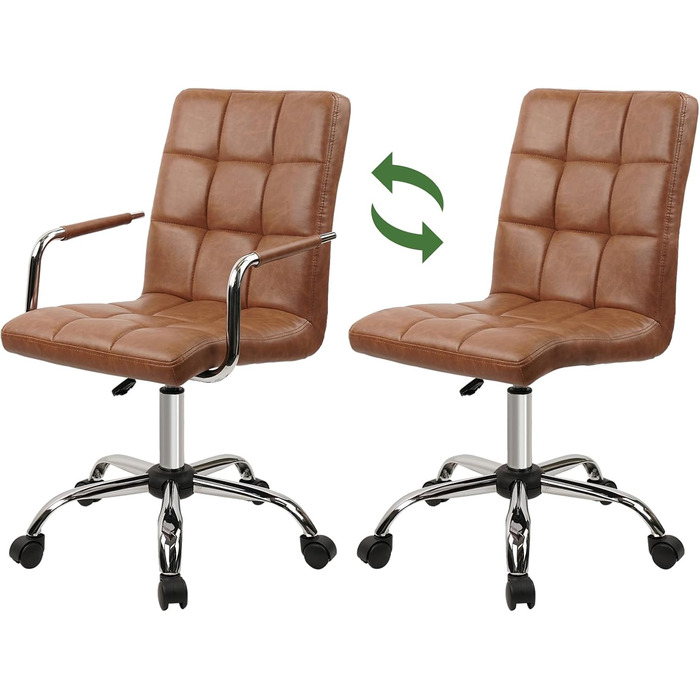 Крісло офісне CLATINA, шкіра, 160 кг, ергономічне, 360°, регульоване, з підлокітниками, для дому/офісу, коричневе (1 шт.)