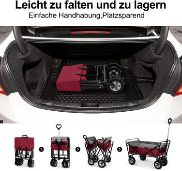 Візок-теліжка EUGAD Bollerwagen 100л Fuchsia + Grau, складаний, для саду, кемпінгу, пляжу, вантажопідйомність 180 кг