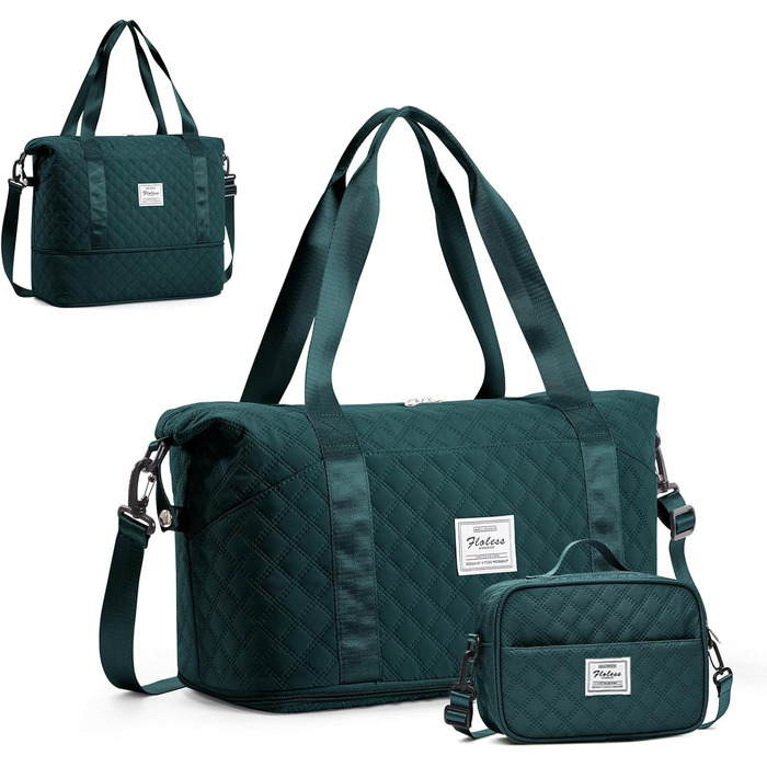 Спортивна сумка для жінок, дорожня сумка-дуфіль, фітнес-сумка, дорожня сумка-валіза, водонепроникна, з кульбакою та сумочкою для мокрих речей, бежева (F8-pfauenblau), з розширенням та кульбакою