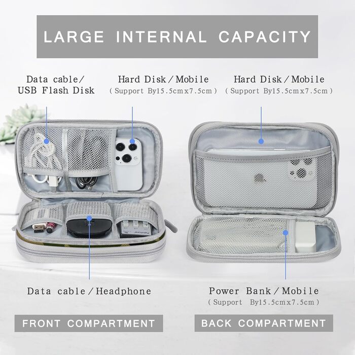 Органайзер для кабелів Skycase: сумка-чохол для аксесуарів, USB, Power Bank, 19 x 11 x 5.5 см (Lila, Army Green)