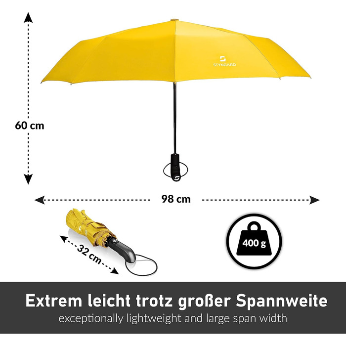 Стійкий до вітру парасолька STYNGARD TRONDHEIM (жовтий) - автоматичний, з тефлоновим покриттям, до 140 км/год
