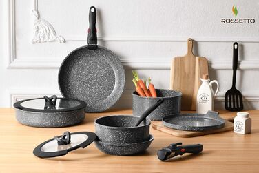 Набір посуду ROSSETTO 16 предметів: каструлі, сковороди з антипригарним покриттям, сталевий посуд для кухні