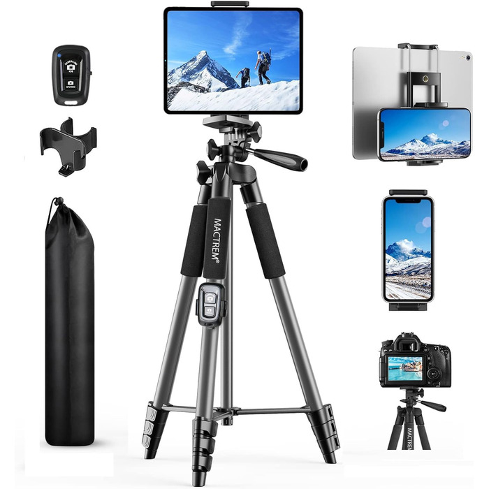 Штатив Handy Upgrade 165 см для камери, смартфона, iPad. 360° обертання, портативний трипод з пультом дистанційного керування. Сумісний з усіма телефонами, iPhone, Samsung, камерами, GoPro (сірий)