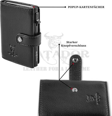 Гаманець Matador Slim Miami RFID захист – шкіряний картхолдер з механізмом висування карт, міні-гаманець чоловічий з монетником, Nappa чорний