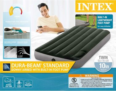 Надувний матрац Intex Dura-Beam Standard, Twin Size з інтегрованою помпою