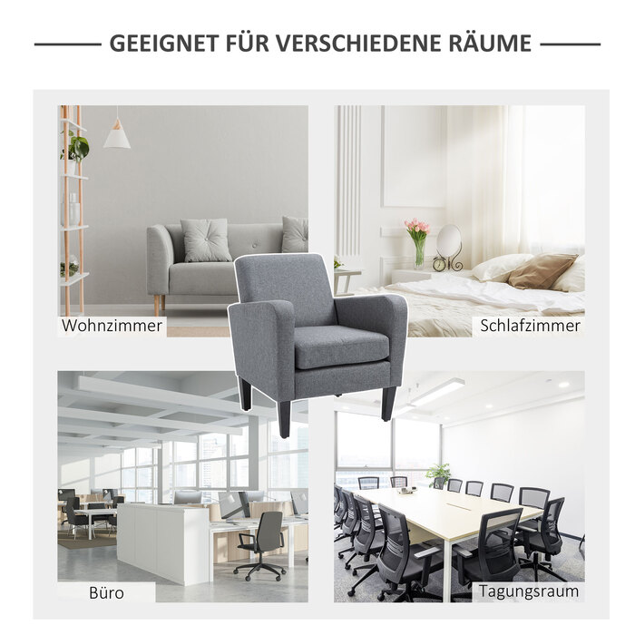 HOMCOM Armchair Single Chair with Cushion, Wooden Feet, Linen Fabric, Light Grey, 66x72x74cm | Aosom