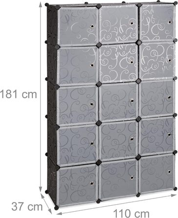 Relaxdays Closet Organizer with 11 Compartments, Wardrobe with 2 Clothes Rails, DIY Plastic Plug-in Shelves, white (Black)