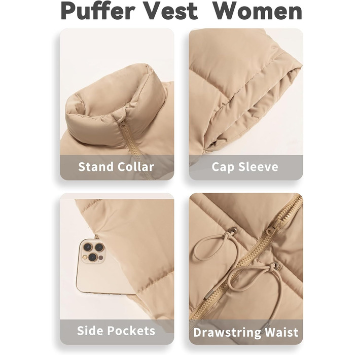 Жіночий пуховик ELLEVEN великого розміру, теплий, з капюшоном, на блискавці, з кишенями (L, Хакі)