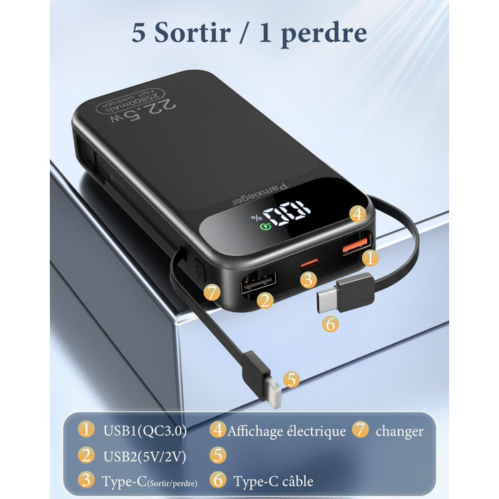 Power Bank 25800 mAh з швидкою зарядкою 22,5W PD3.0 QC4.0, LCD дисплей, USB-C, для смартфонів та планшетів