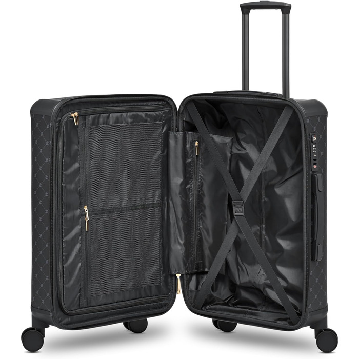 Чорний валіза середнього розміру Lazarotti Palermo (66 см) | Тріумф середній валіза-тележка 49 x 29 x 66 см | Легкий гібридний матеріал з логотипом та захистом кутів | 4 подвійні колеса та TSA-замок для жінок та чоловіків