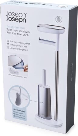 Підлоговий тримач для туалетного паперу Joseph Joseph EasyStore на 4 рулони з підставкою для телефону та органайзером, нержавіюча сталь, білий