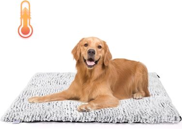 Self-Heating Blanket for Dogs & Cats, Pet Heating Mat Winter, Washable Heating Blanket for Dogs, Self-Warming Dog Mat Fluffy Warm, Thermal Blanket for Dogs Non-Slip, Grey, 115x70cm (L 115 x W 70 x H 2 cm)