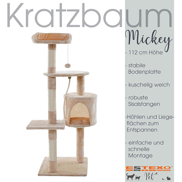 Кігтеточка для котів ESTEXO 112 см, XL, кріпиться до стіни, бежева