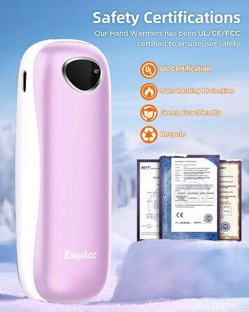 Електричні грілки для рук EasyAcc 10000mAh, 2 шт. з LED-дисплеєм, 3 режими нагріву, для кемпінгу, полювання, Рейно