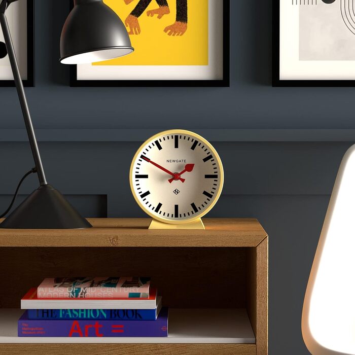 NEWGATE® M Mantel Clock for Fireplace Inserts, Silent, No Ticking, Modern Mantel Clock, Small Mantel Clock, Railroad Dial (Yellow)