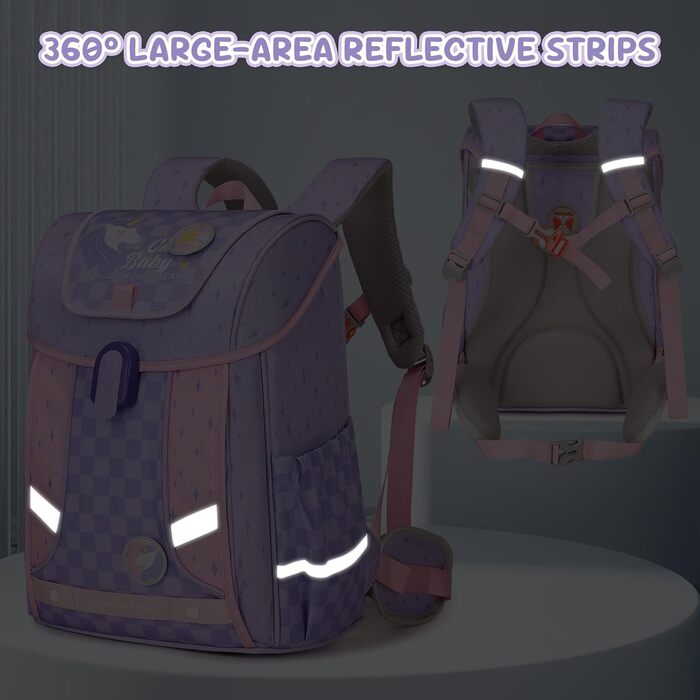 Дитячий рюкзак для школи 1-4 клас, ергономічний, з нагрудним ременем, для хлопчиків, 6-10 років, з відбиваючими елементами (фіолетовий)