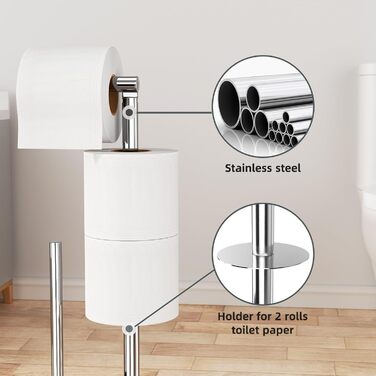 Тримач туалетного паперу з щіткою для унітазу з нержавіючої сталі, гальванічне покриття (сріблястий блискучий)