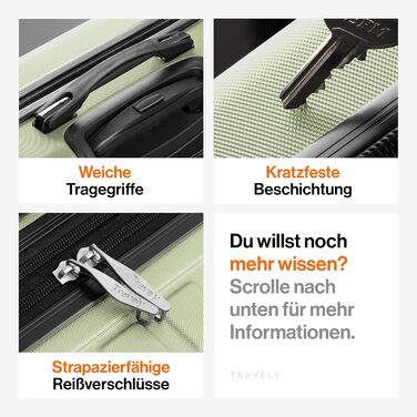 Чемодан Travely з полікарбонату, 77 см, XL, 100 л - міцний валіза з TSA замком та відділенням для ноутбука (55x40x23 см), колір: Небесно-зелений