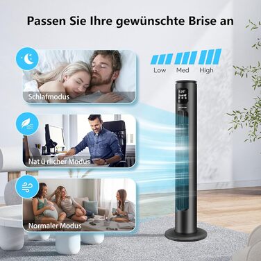 Вентилятор вежний Smart Aigostar 97 см з Wi-Fi, пультом, таймером 24 год, LED-дисплеєм та керуванням Alexa – 2 шт.
