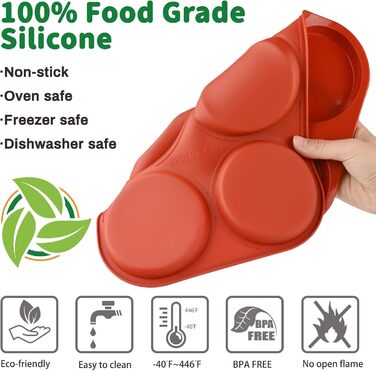 JOERSH Silicone Egg Molds, Non-Stick Coated, 10.2 cm, Jumbo Size, Round Muffin Baking Pans, Egg Molds for Breakfast, Egg Sandwiches, Cornbread and English Muffins, 2 Pack