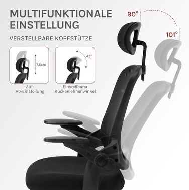 Крісло офісне WOLTU ергономічне, регульована підголовник та поперекова підтримка, функція гойдання, для офісу, 150 кг, чорне