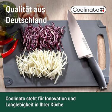 Набір кухонних дощок Coolinato з пластику сірого кольору (3 шт.) S/M/L – антибактеріальні, з жолобом для соку, неслизькі, з ручкою. 3 розміри для гігієнічного розділення. Набори кухонних дощок сірого кольору, розміри S, M та L, придатні для миття в посудо