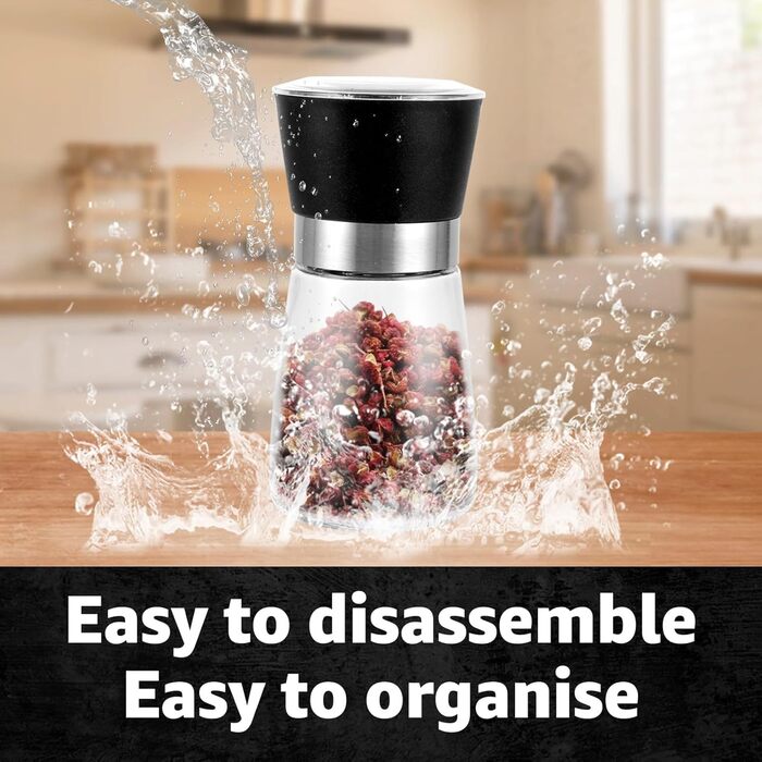 Набір з 8 мельниць для солі та перцю, ручні, з регульованим керамічним жорном, 13.5X6.4 см, прозорі, для різних спецій