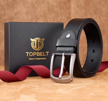 Чоловічий шкіряний ремінь: класичний джинсовий ремінь для чоловіків | З подарунковою коробкою, чорний колір, розмір L (105 см)