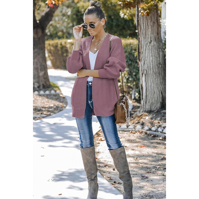 Жіночий в'язаний кардиган оверсайз з відкритим передом, теплий, великий в'язаний, рожевий (S)