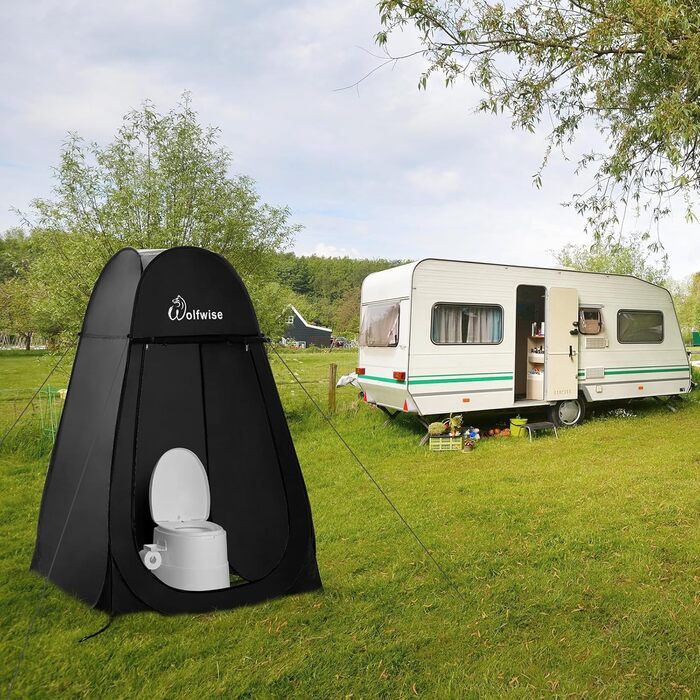 Portable Pop-Up Shower Toilet Privacy Tent - Outdoor Camping Toilet & Shower Cabin with Screen & Space for Hiking, Beach, and Travel (Black, L)