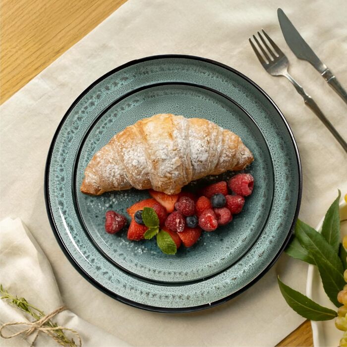 Набір посуду Twinzee Steingut 24 елементи (6 осіб) - Тарілки та миски - Сервіз з каменю (Колекція Riviera, Sage, маленькі тарілки (x6))