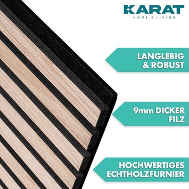 Акустичні настінні панелі KARAT з натурального шпона для шумоізоляції та звукопоглинання, дерево та фетр (60 x 60 см, Білий дуб)