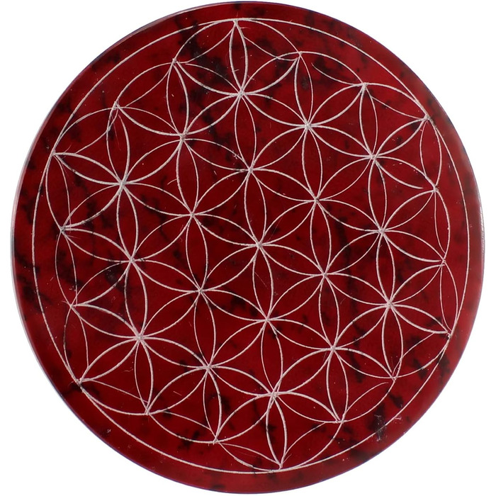 Speckstein coaster set with Flower of Life design • 7 colors • Chakra colors • Ø 10 cm • Handmade • Engraved • Round • Spiritual wall decoration & table decor • 7 pieces