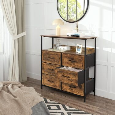 LYNCOHOME Chest of Drawers with Fabric Drawers, Sideboard Entryway Cabinet with 6 Fabric Drawers and Compartments, Drawer Organizer Furniture for Kitchen, Office, Bedroom (Embossed Brown)