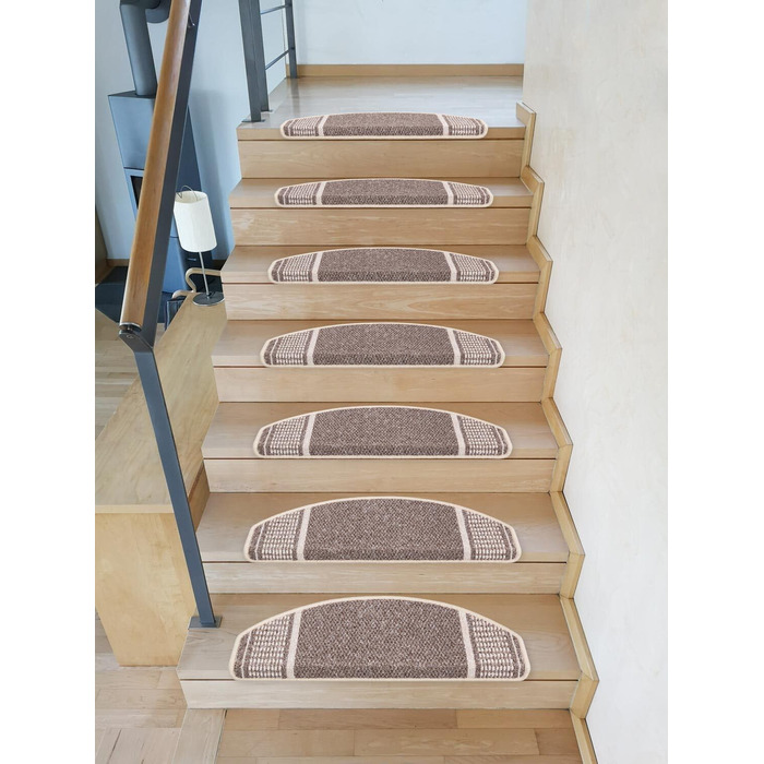 Набір килимків на сходинки Potsdam Metzker Braun, 15 шт., напівкруглі, коричневі, сумісні з килимовими доріжками