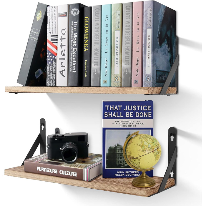 Настінна полиця з дерева, 2 шт. у комплекті, рустикальний стиль, з тримачем для рушників, світло-коричневий колір, для спальні, вітальні, ванної кімнати, кухні, офісу