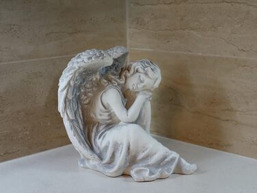 gartendekoparadies.de Sleeping Angel, Stone Figure H. 25 cm, 6 kg, Grey, frost-proof made of cast stone for outdoor use