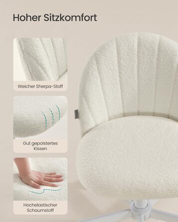 Офісний стілець SONGMICS з м'яким сидінням (фліс), регульована висота, кремово-білий - для дому, офісу, спальні