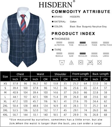 Жилет чоловічий HISDERN у клітинку, блакитний, для весілля та ділових зустрічей, бавовна
