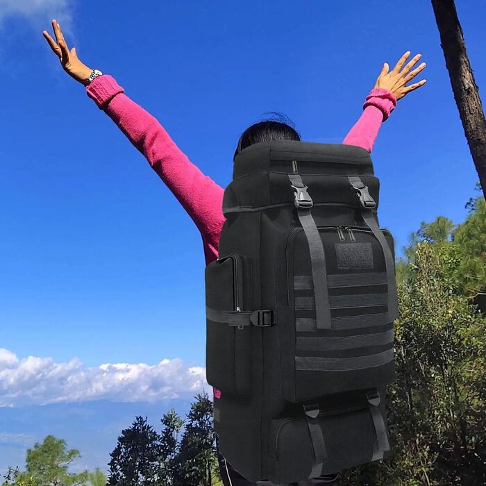 Wesoke 80L тактичний туристичний рюкзак MOLLE, водонепроникний, військовий, для походів і подорожей, велика місткість, чорний