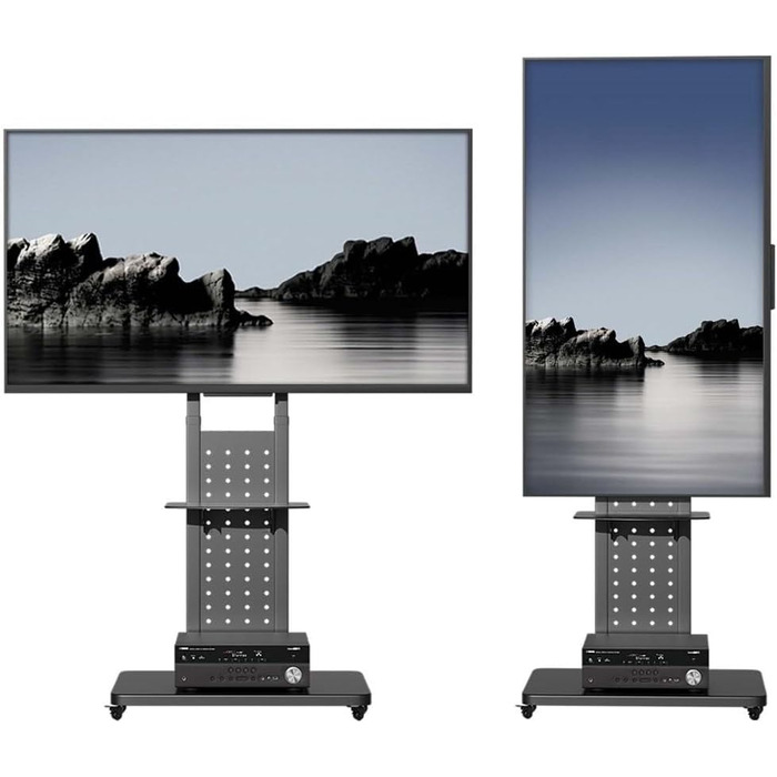 Підставка для телевізора Unho на коліщатках, поворотна 90°, регульована по висоті, з 2 полицями, для телевізорів 32-65