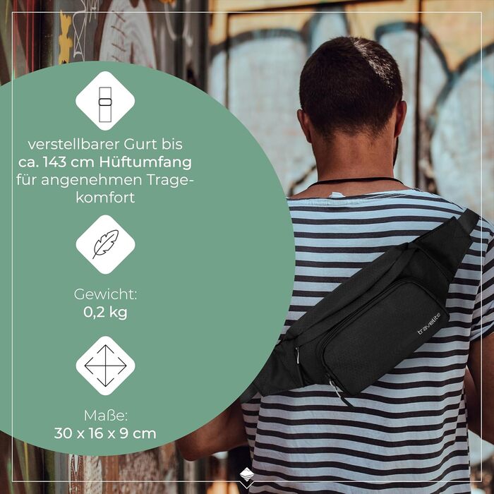 Чорна поясна сумка Travelite Kick Off: 30 см, 5 л, для подорожей та спорту