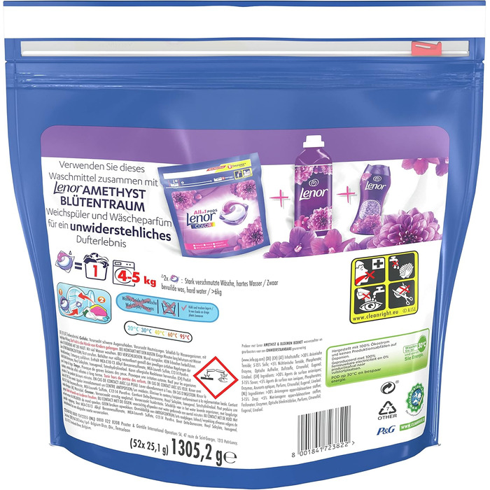 Капсули для прання Lenor All-in-1 Color Amethyst Blütentraum для кольорових речей, захист кольору, 104 шт.