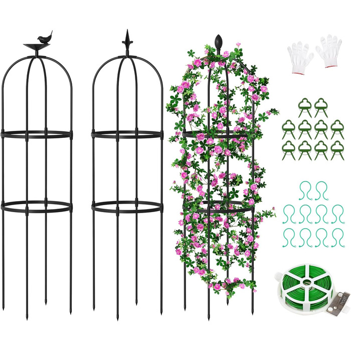 SUNYRISY Plant Support Trellis Obelisk 3-Piece Set, Climbing Plant Trellis Cages for Climbing Plants such as Flowers, Tomatoes, Roses, etc., Weather-Resistant Coated Metal Garden Decoration