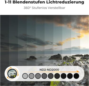 Фільтр ND K&F Concept Nano K-Serie 58mm, регульований сірий фільтр ND2-ND2000 (1-11 ступенів)