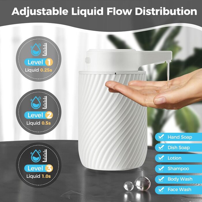 Automatic Soap Dispenser 300ml Electric Automatic Soap Dispenser with Sensor, No Touch Automatic Soap Dispenser with USB Charging for Bathroom, Kitchen, Toilet White