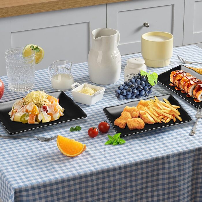 Teller Teller Rechteckig: чорний порцеляновий сервіровочний тарілка для закусок, десертів, суші, тортів, салатів, фруктів, антипасті та гарнірів (W5408-4)