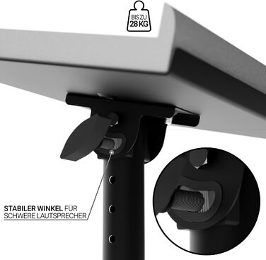 Підставка для динаміків з кріпленням до столу – регульована ±20°, до 28 кг – з демпфером з піни – стабільна та міцна – для студії, столу та DJ-setup – чорний колір